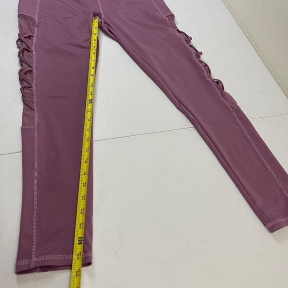 Womens Lavender High-Waisted Leggings With Side Crisscross Detail & Pockets L/XL - Picture 11 of 12